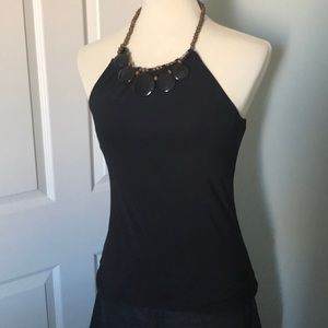 🎉✅WHBM  black halter top with brown necklace!
